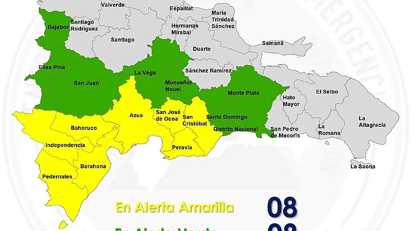 Vaguada activa alertas del COE en 16 provincias, incluyendo el Gran Santo Domingo